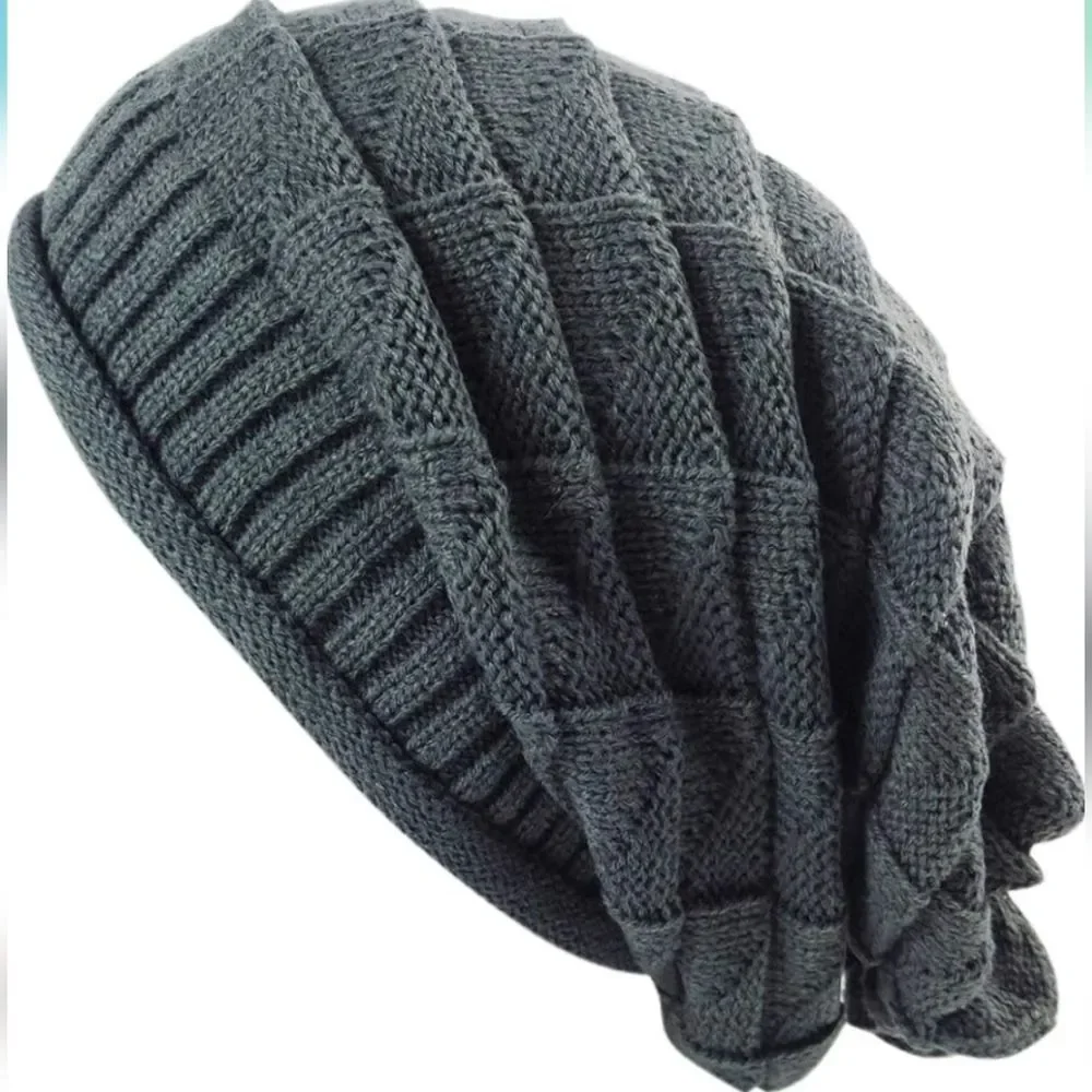 Dark Gray slouchy beanie long knit hat hipster Grunge hat Baggy